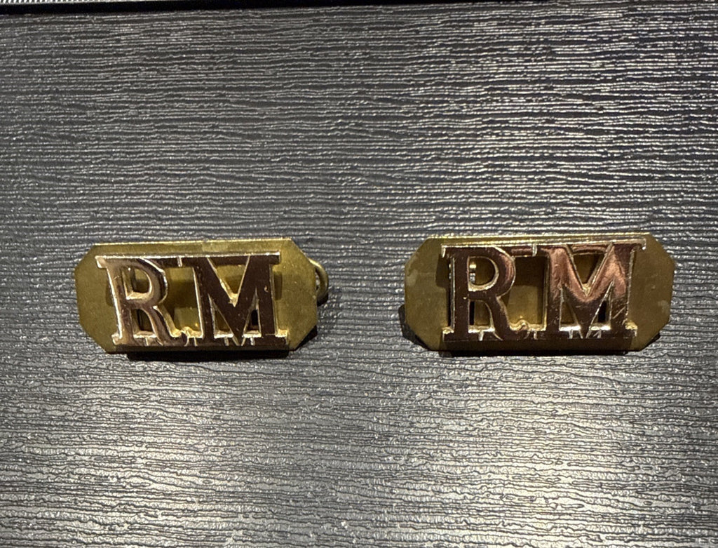 British Royal Marines Shoulder Title Anodised Badges P76 pair