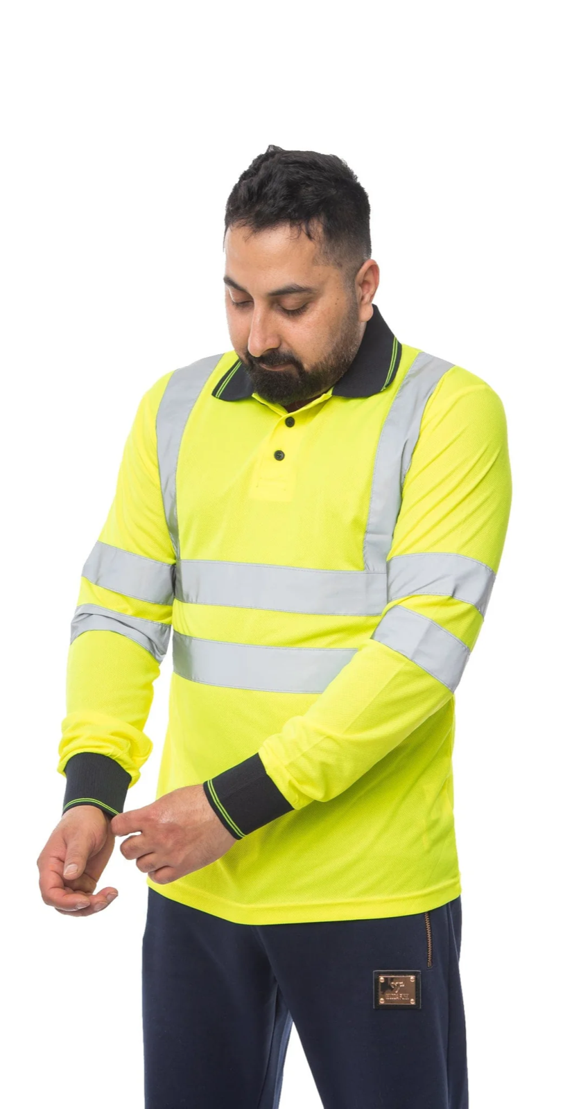 MENS High Vis Polo High Visibility Reflective Tape Safety Security Work Top