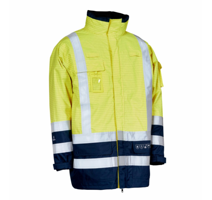 Elka Flame Retardant Hi Vis Jacket Safety Yellow/ Navy  NEW
