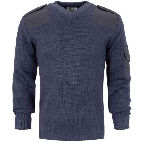 RAF Blue Wool V-Neck Jumper Fine Knit Genuine Issue Surplus Pullover - Grade 1
