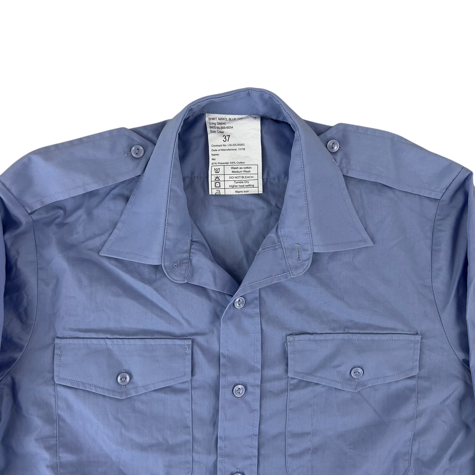 British RAF Shirt Long Sleeve Mens No 2 Royal Air Force Light Blue