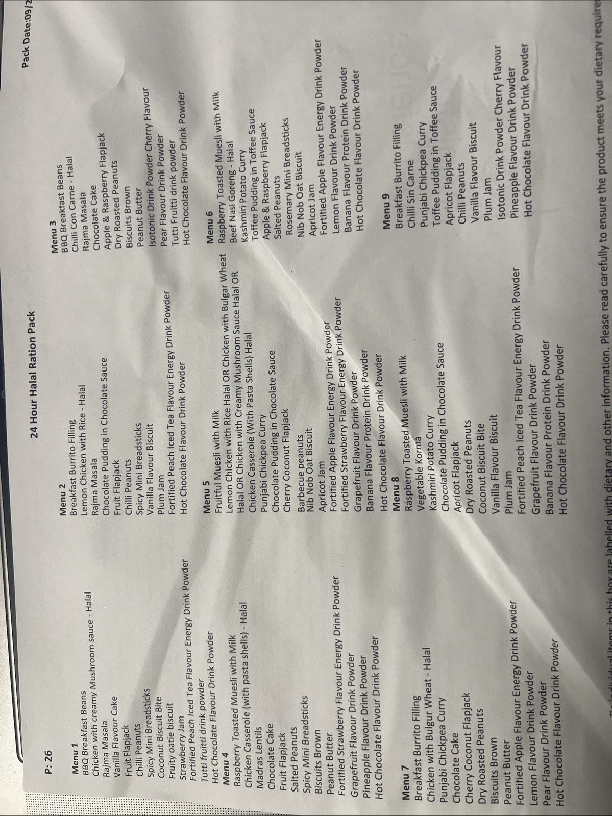 British Army HALAL Ration Packs 24hr Menus 1-10 **New 2024**