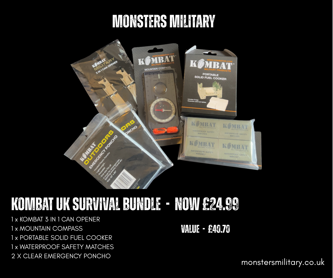 Kombat UK Survival Bundle Camping Outdoors   NEW