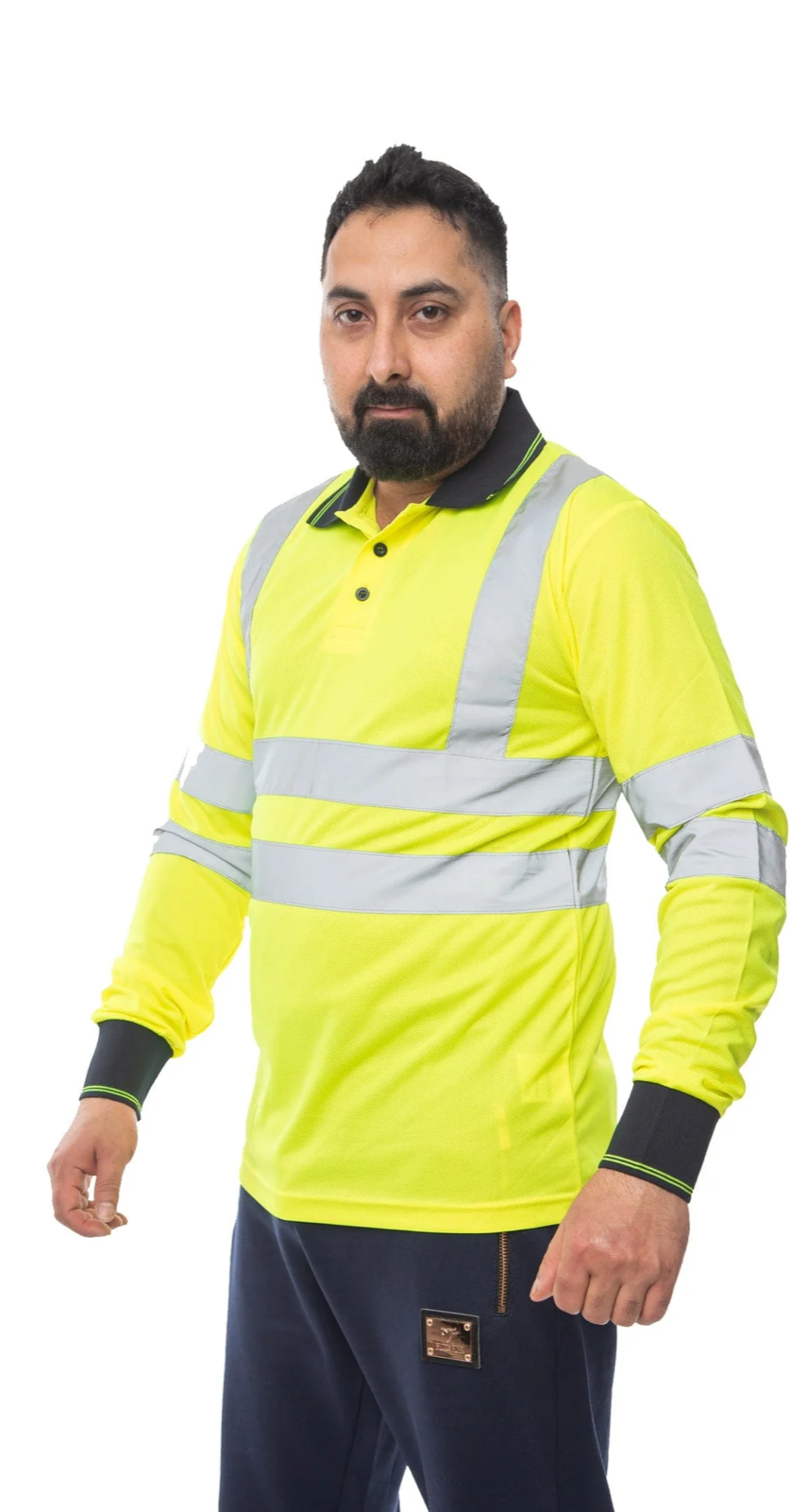 MENS High Vis Polo High Visibility Reflective Tape Safety Security Work Top
