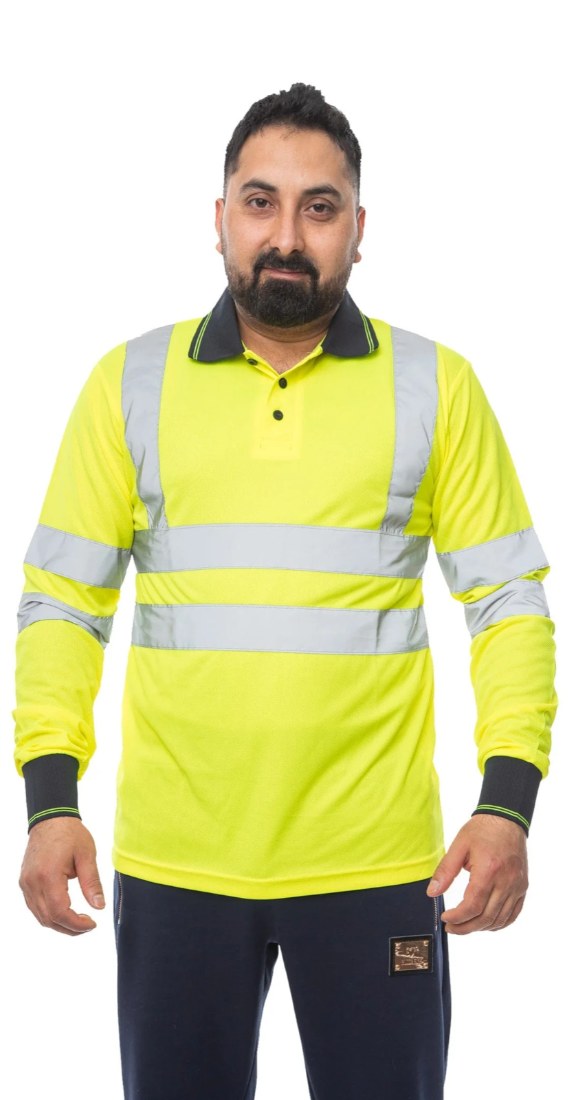 MENS High Vis Polo High Visibility Reflective Tape Safety Security Work Top