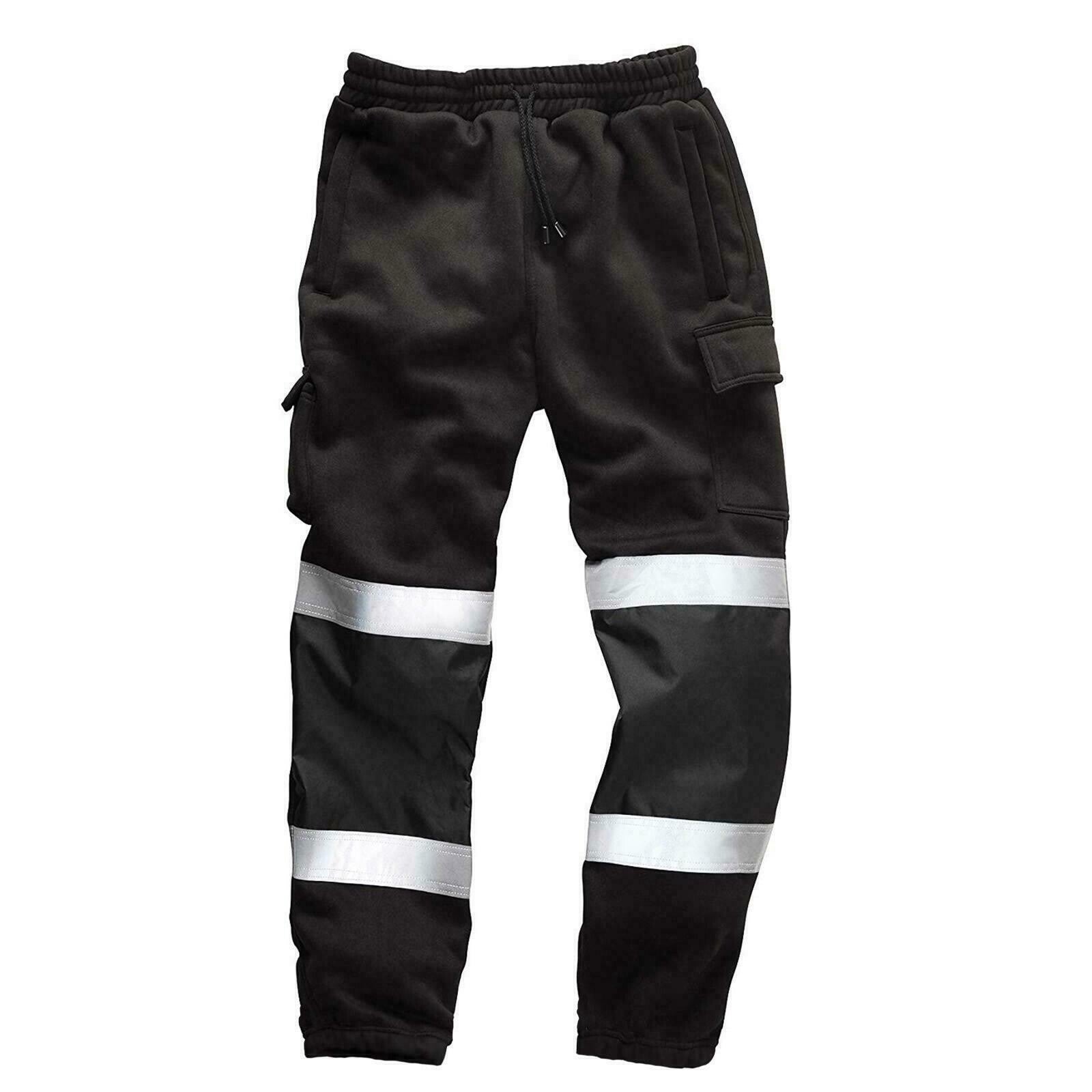 Hi Vis Viz Fleece Trousers Jogging Bottoms Safety Work Joggers Sweat Pants | XL