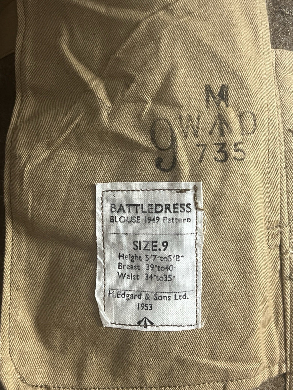British 1949 Pattern Battle Dress Jacket Size No 9